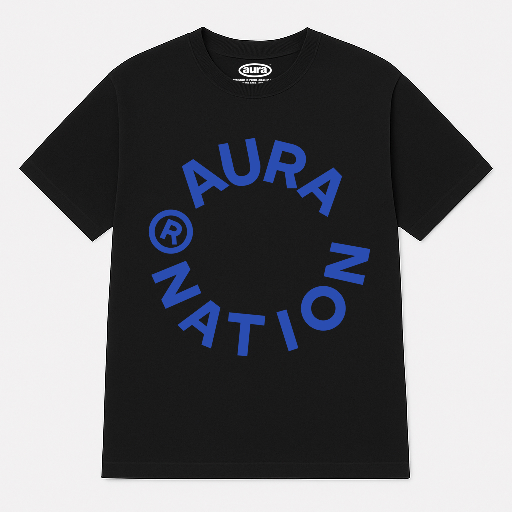 Aura Circle Tee- Black/Royal Blue